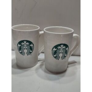 Starbucks White Swirl Ceramic Coffee Mugs Set of 2  Microwave Dishwasher Safe